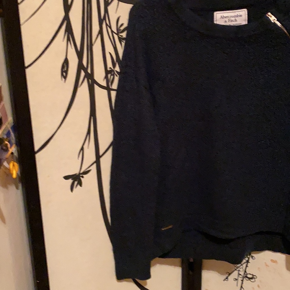 Abercrombie & Fitch Navy  Blue Zipper Neckline Chunky SweaterW/Gold Metal Logo - Picture 3 of 16